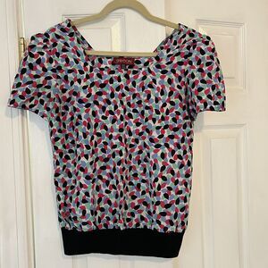 Vintage 80s Sassoon Multicolor Top Women's Small/Medium Puff Sleeve